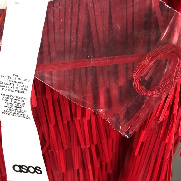 NWT ASOS DESIGN shard detail midi dress with sheer waist detail in red size US 4 - Picture 8 of 9